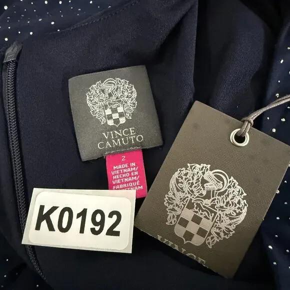 Vince Camuto Midi Dress Size 2 Navy Silver Rouged Cocktail Mother Bride Party - Picture 8 of 8